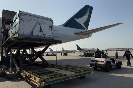 抵達香港國際機場後為馬廐進行卸載